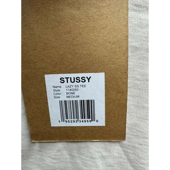 NWD Stussy Relaxed Fit Cotton Lazy Crewneck Short Sleeve Tee Bone Unisex Size‎ M